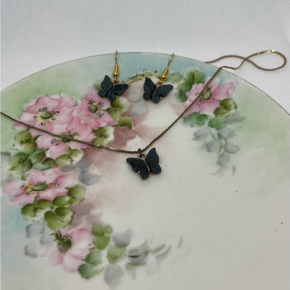 Black Butterfly Earring and Necklace Set